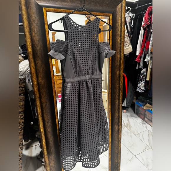 Self-Portrait Stardust Midi Dress Grey Graphic Lace Cutout Size 0 NWT - Picture 2 of 4